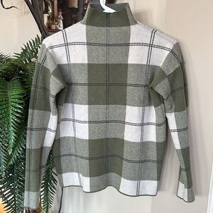 Rachel Zoe Olive Green & White Plaid Cropped Checkered Turtleneck Sweater